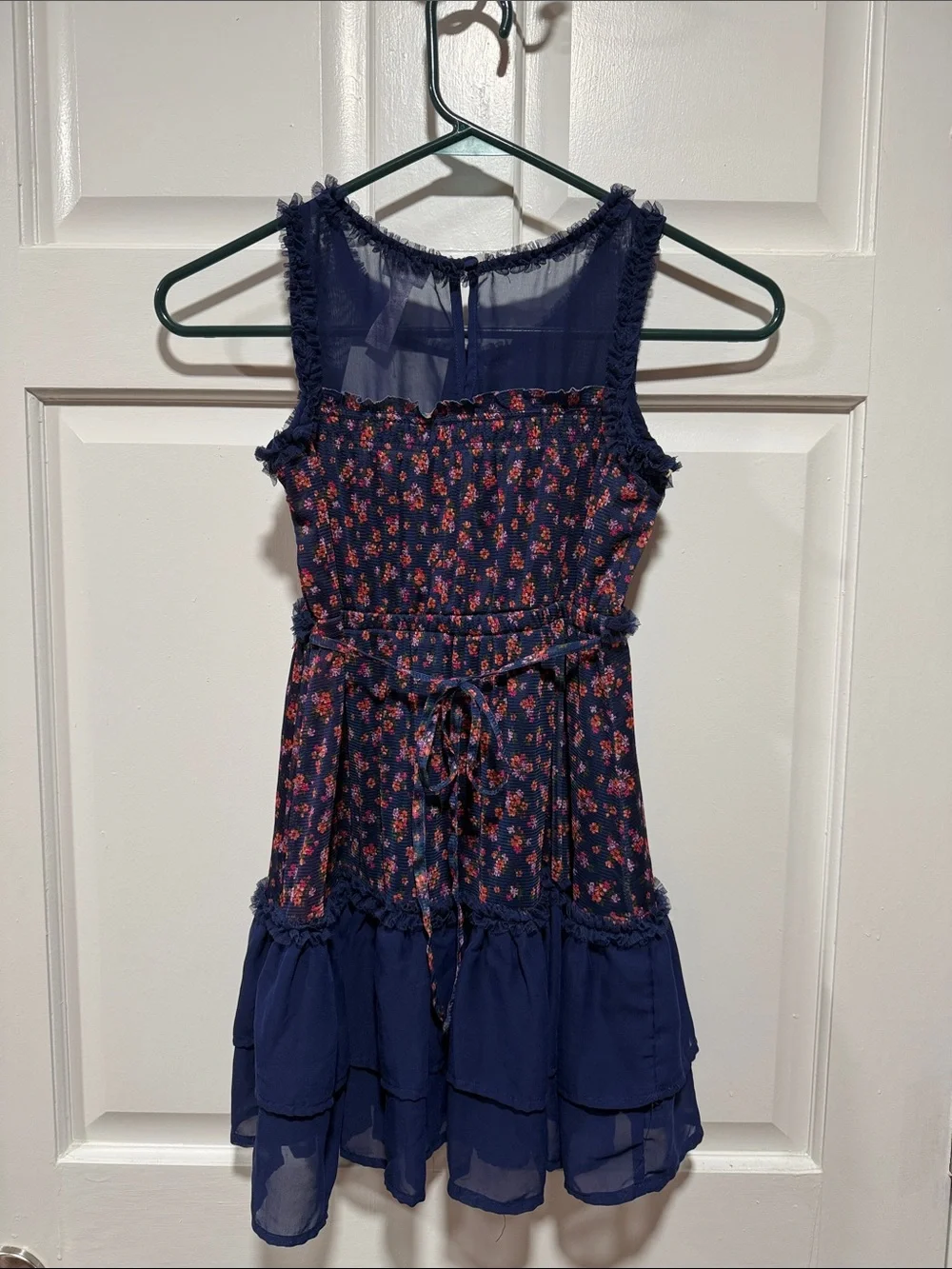 Justice Navy Floral Tiered Sundress with Red Flower Print